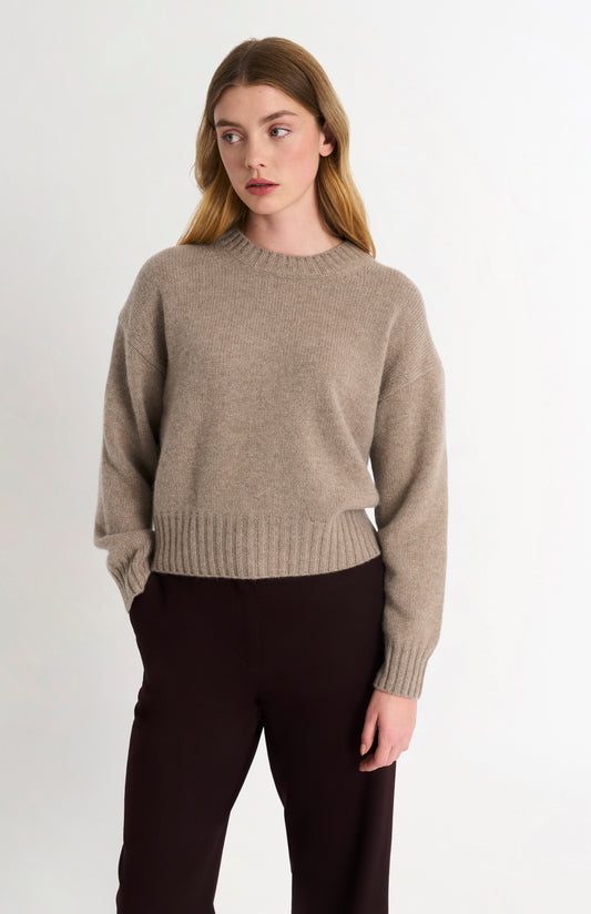 Women's Crew Neck Chunky Cashmere Jumper In Mushroom Melange