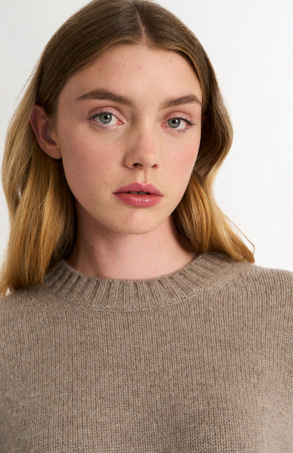 Women's Crew Neck Chunky Cashmere Jumper In Mushroom Melange