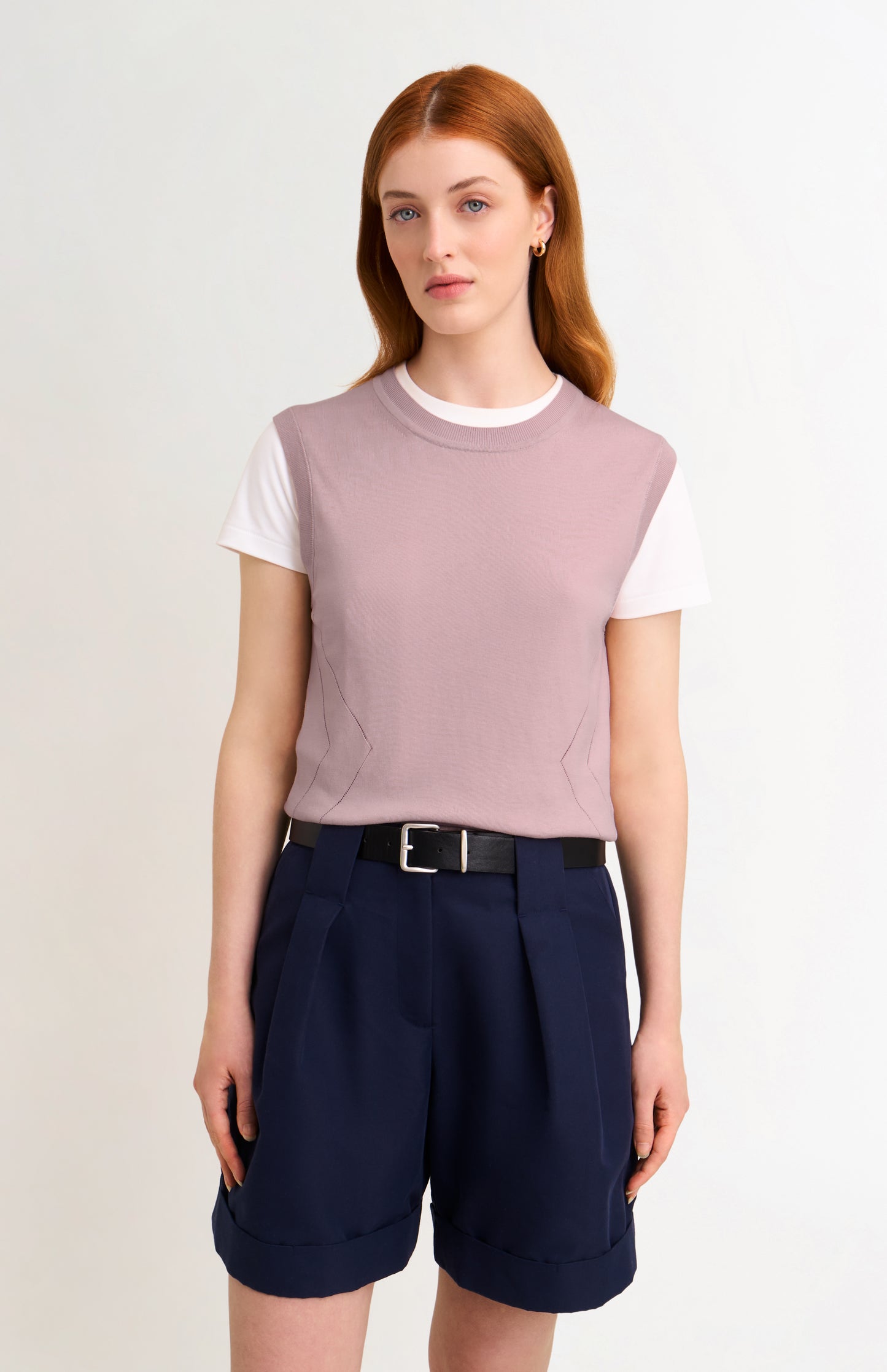Women's Superfine Silk Blend Pointelle Crew Neck Vest In Light Pink