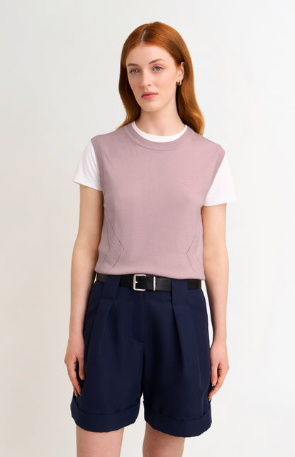 Women's Superfine Silk Blend Pointelle Crew Neck Vest In Light Pink