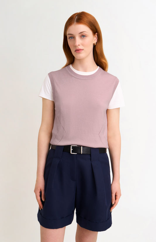 Women's Superfine Silk Blend Pointelle Crew Neck Vest In Light Pink