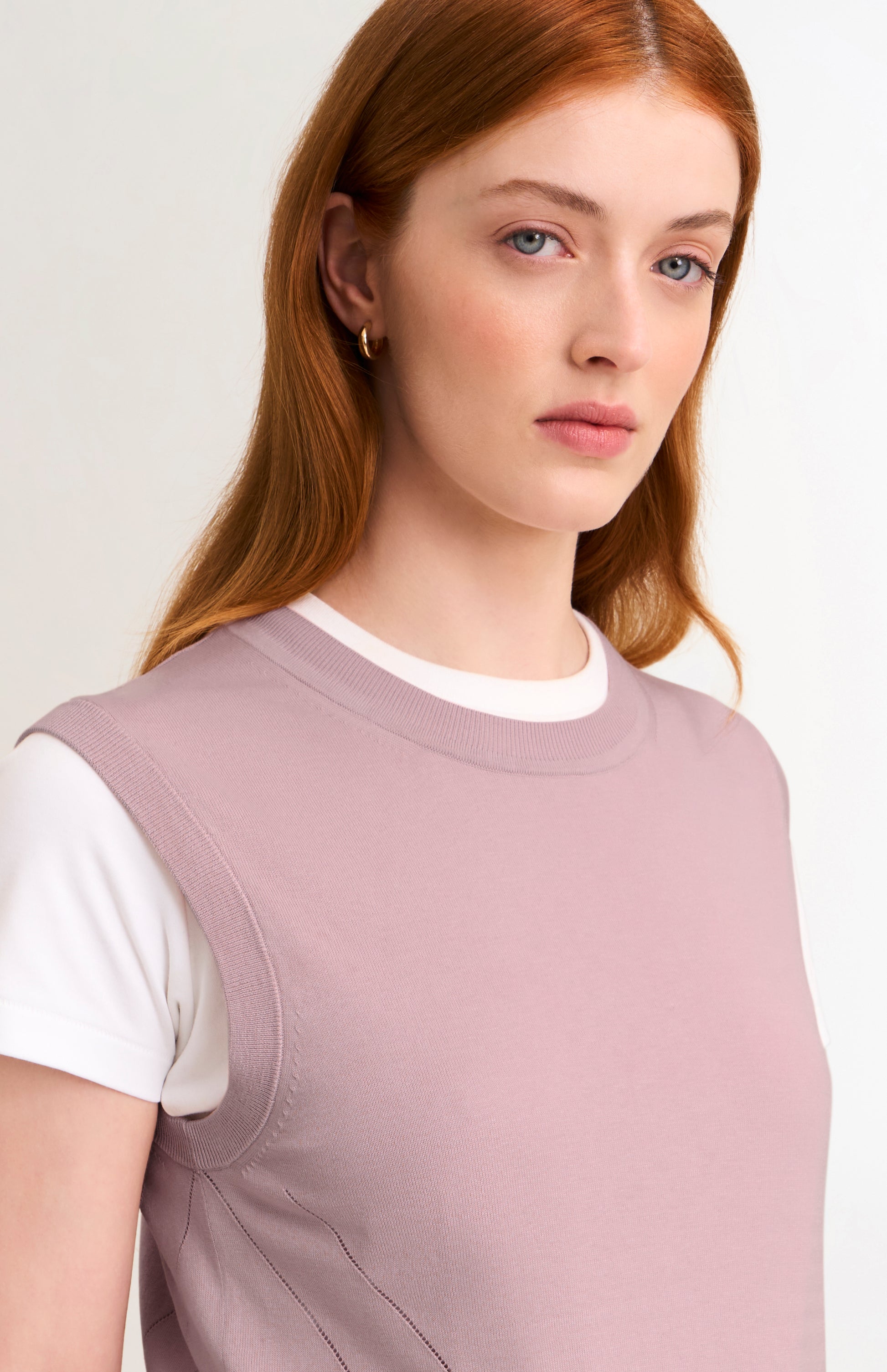 Women's Superfine Silk Blend Pointelle Crew Neck Vest In Light Pink