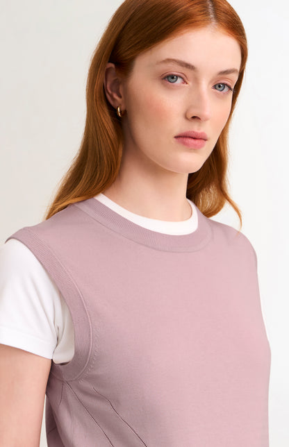 Women's Superfine Silk Blend Pointelle Crew Neck Vest In Light Pink
