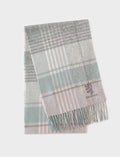 Checked Lambswool Scarf with Pringle Lion embroidery in Grey