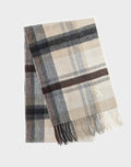 Checked Lambswool Scarf with Pringle Lion embroidery in Camel