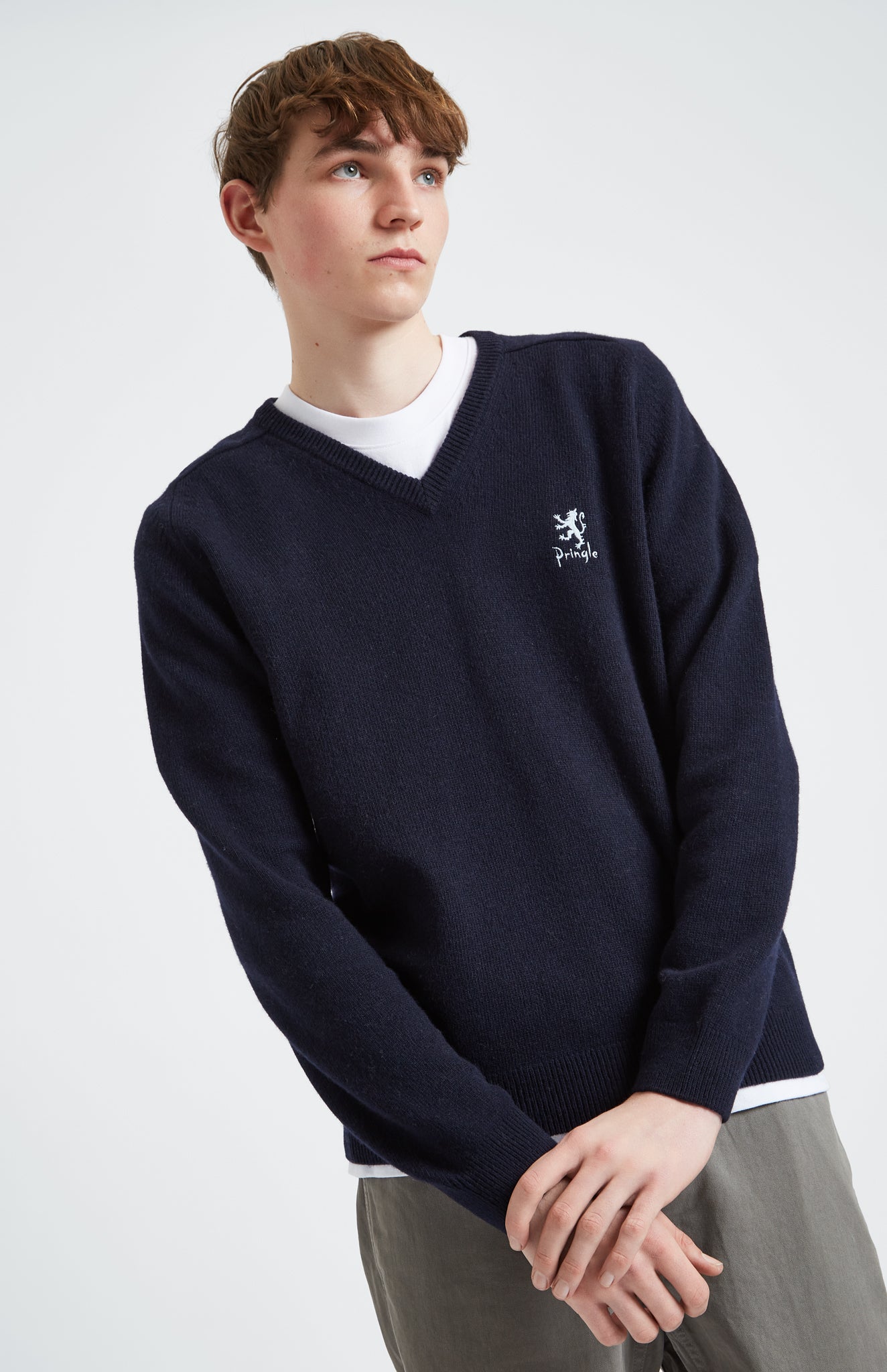 Pringle of Scotland Archive Men's V neck Lambswool Jumper In Navy