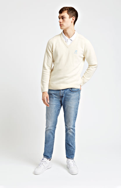 Men's Archive V Neck Lambswool Blend Jumper In Ivory