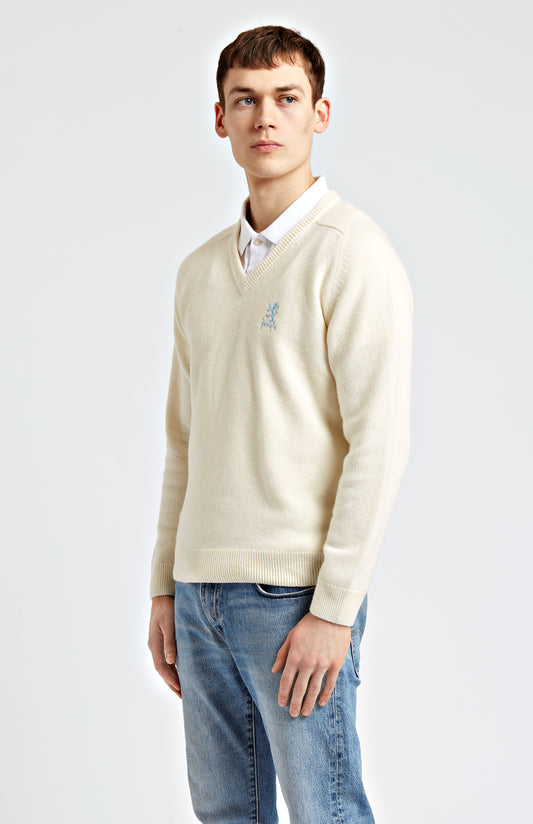 Men's Archive V Neck Lambswool Blend Jumper In Ivory