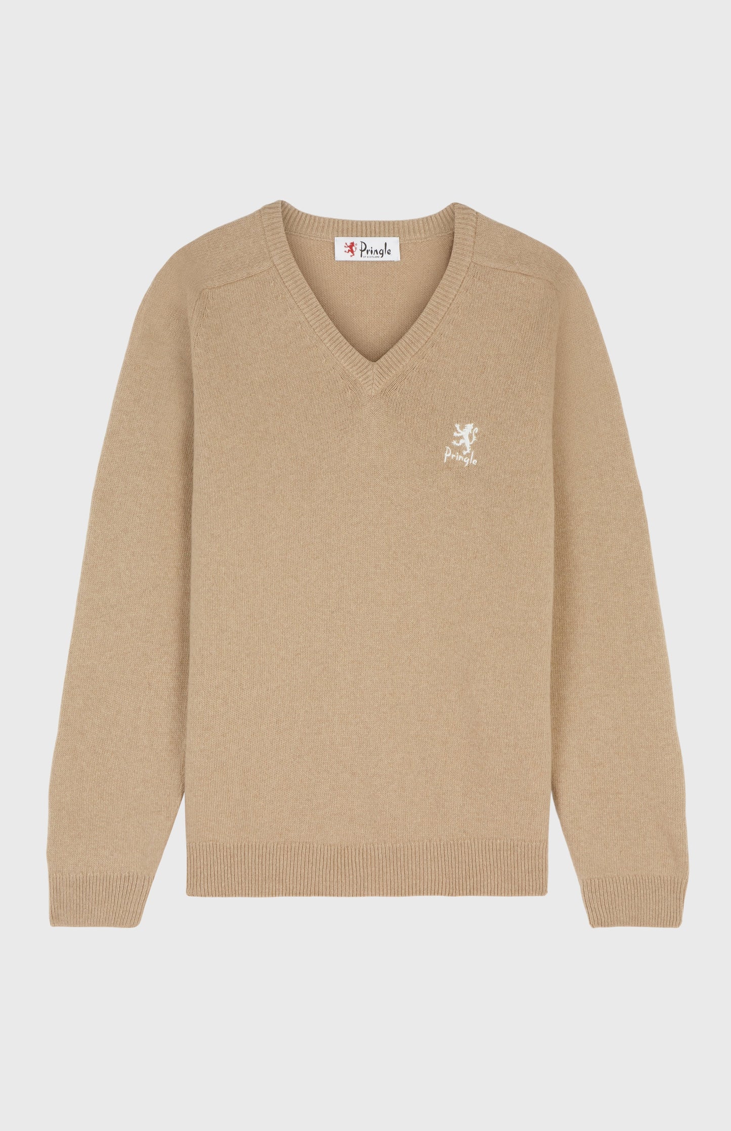 Pringle of Scotland Archive Men's V neck Lambswool Jumper In Camel