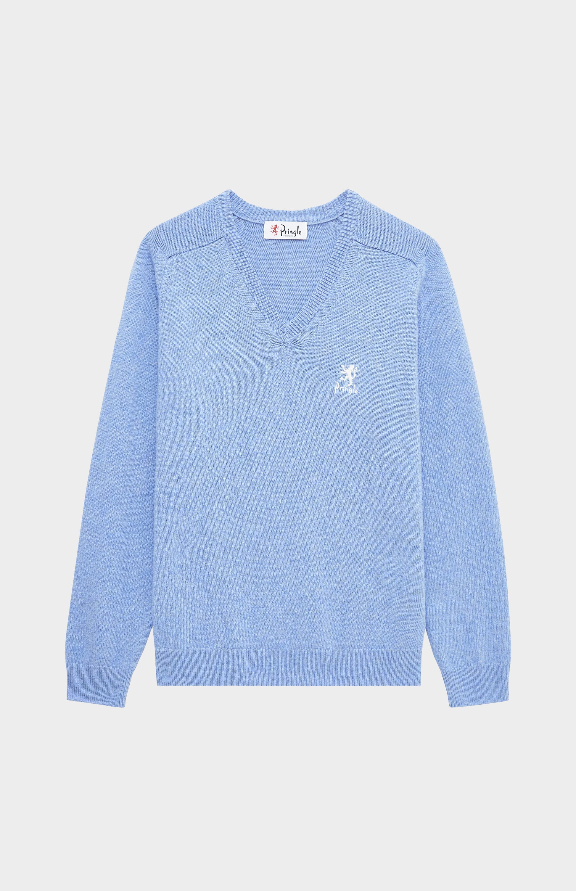 Pringle of Scotland Archive Men's V neck Lambswool Jumper In Carolina Blue 