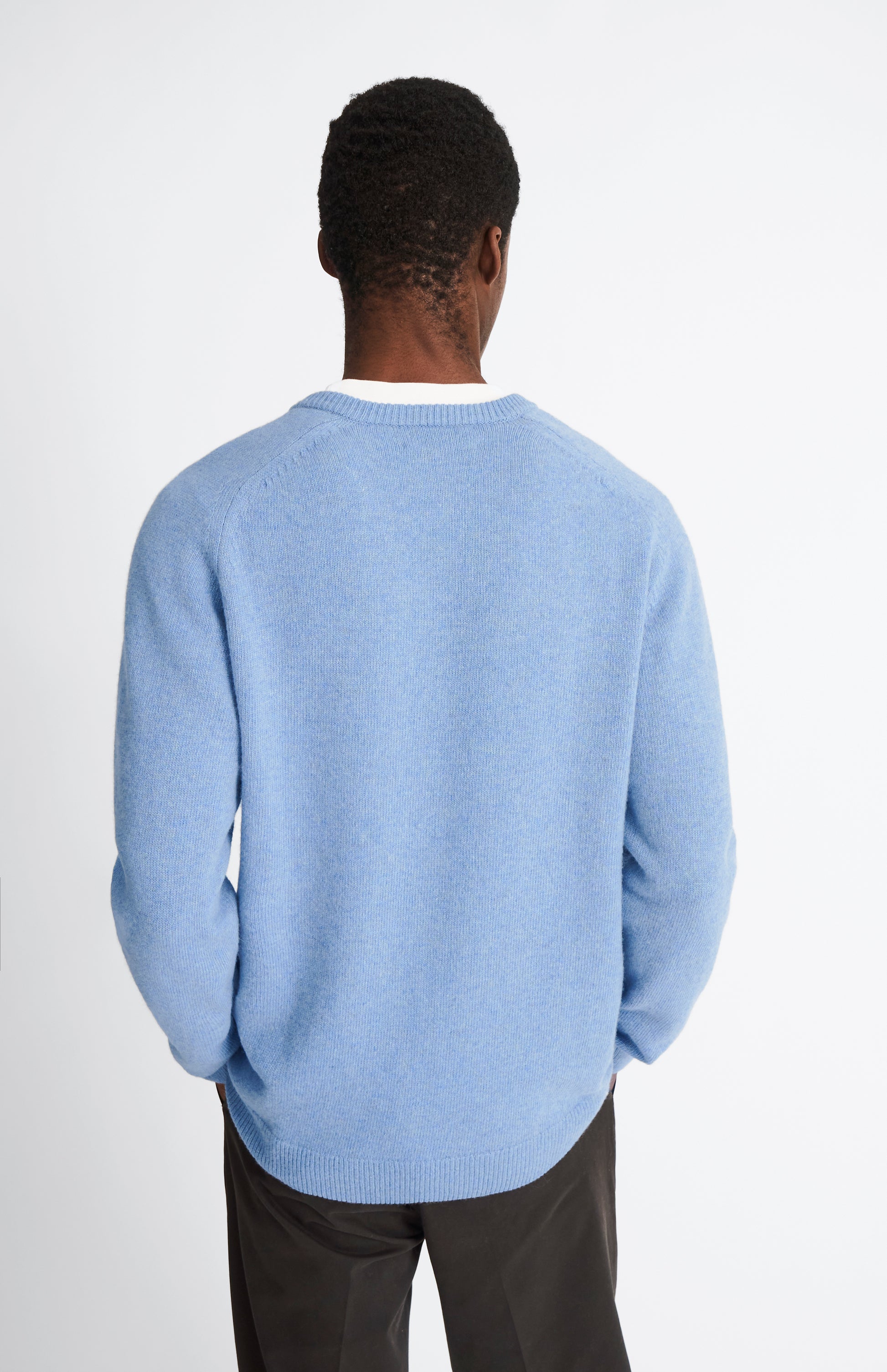 Pringle of Scotland Archive Men's V neck Lambswool Jumper In Carolina Blue rear view