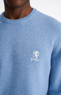 Pringle of Scotland Men's Archive Round Neck Lambswool Jumper in Carolina Blue embroidery detail