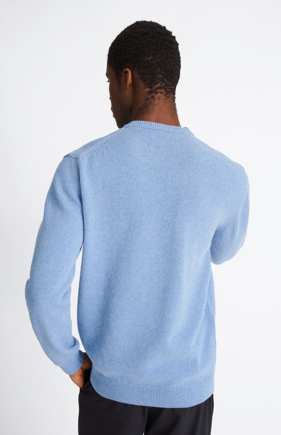 Pringle of Scotland Men's Archive Round Neck Lambswool Jumper in Carolina Blue rear view