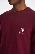 Pringle of Scotland Archive Men's Round Neck Lambswool Jumper in Claret embroidery detail