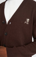 Pringle of Scotland Archive Lambswool Cardigan In Dark Brown button and lion detail