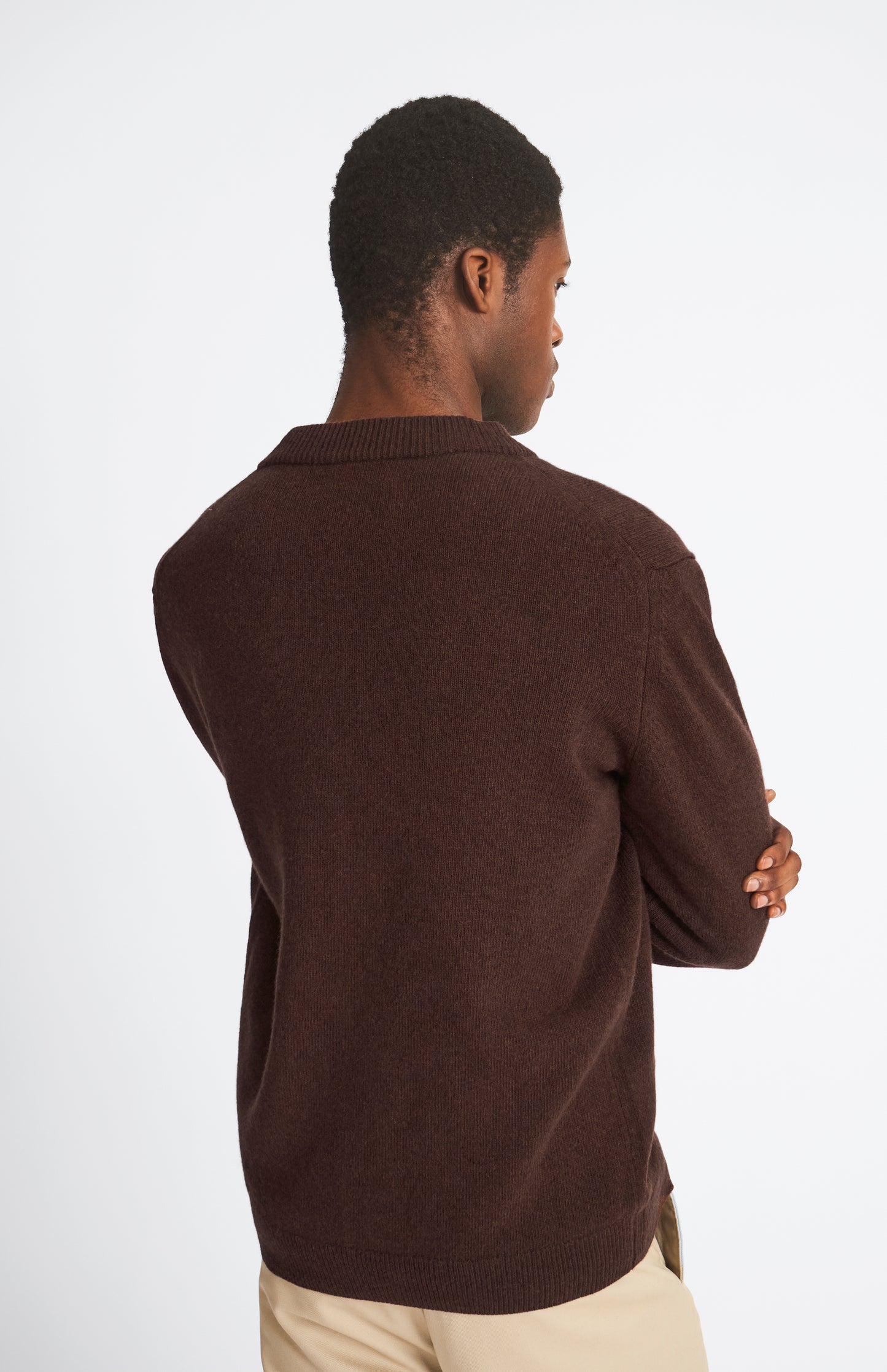 Pringle of Scotland Archive Lambswool Cardigan In Dark Brown back view