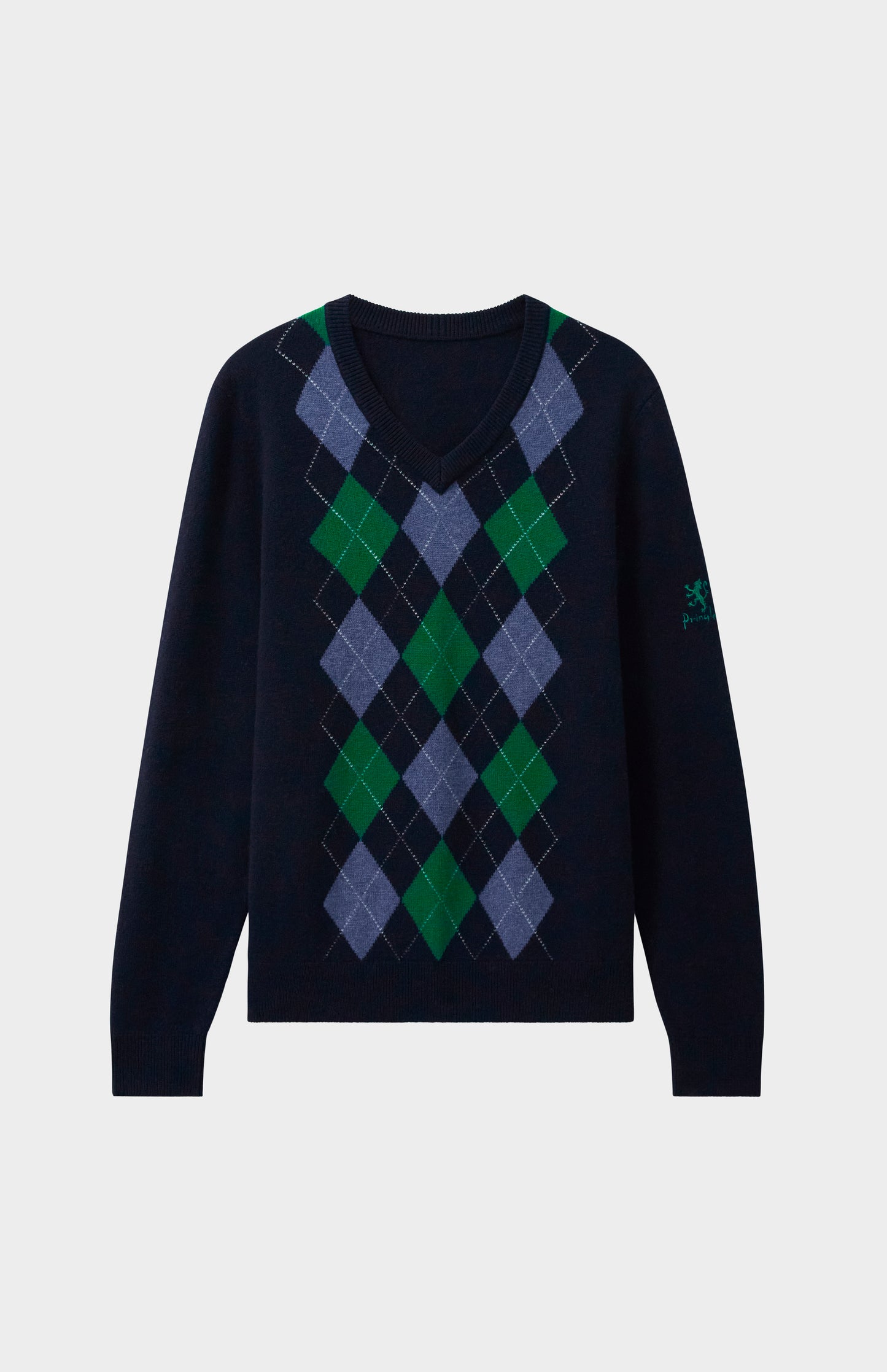 Pringle Men's V Neck Centre Argyle Jumper In Midnight, Pine & Indigo