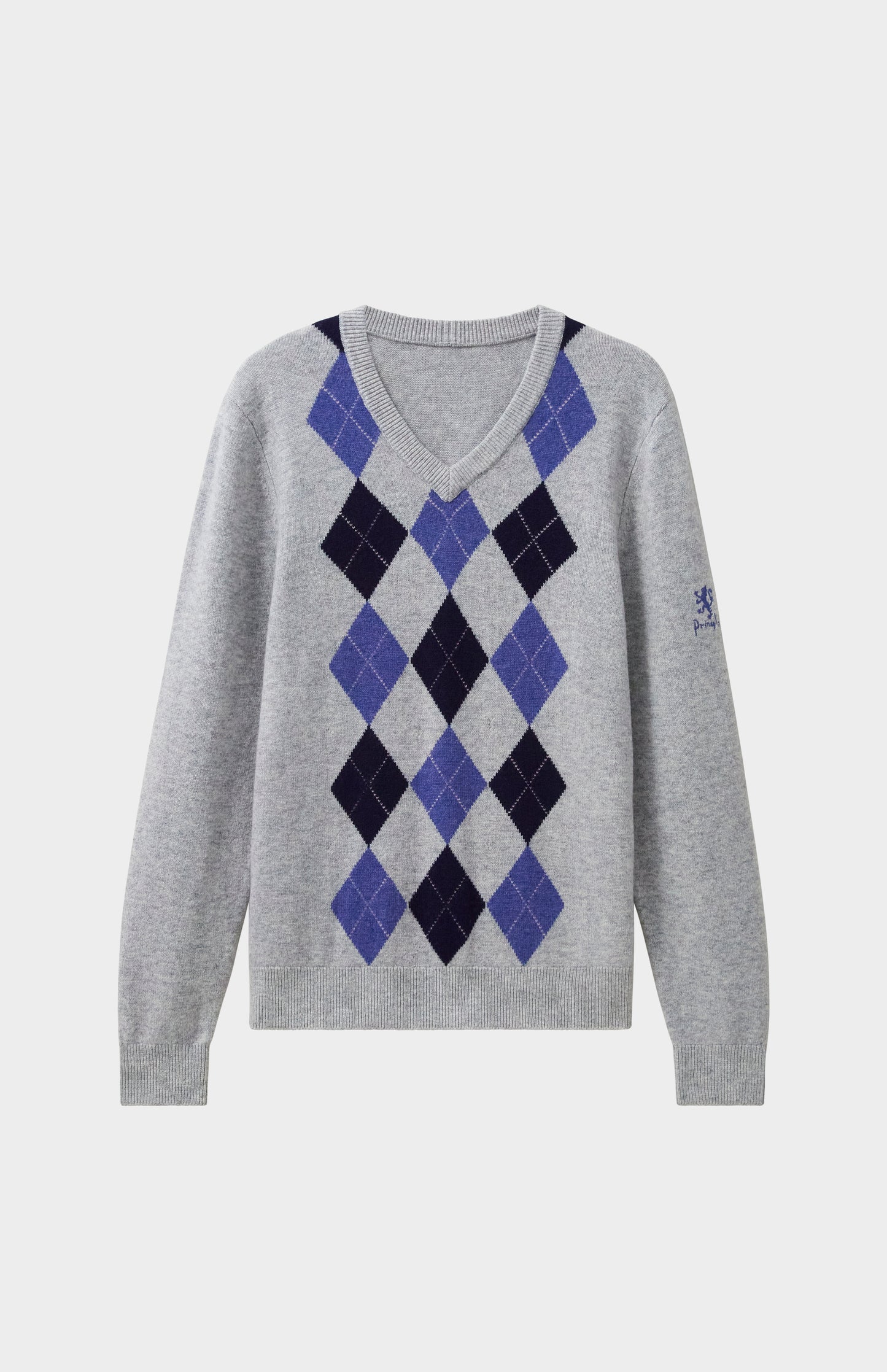 Pringle Men's V Neck Argyle Jumper In Light Grey, Midnight & Indigo