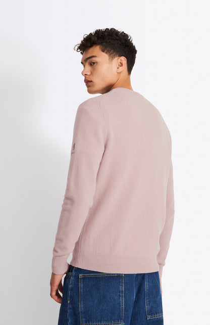 Pringle Men's V Neck Argyle Jumper In Dusty Pink, Light Grey & Indigo rear view