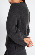 Pringle of Scotland Women's V Neck Cosy Cashmere Jumper In Charcoal showing arm detail