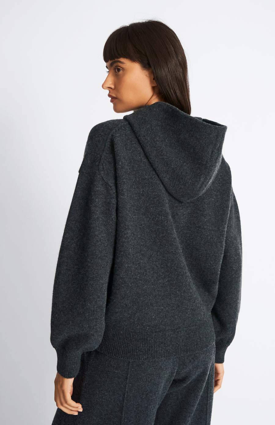 Pringle of Scotland Women's Cashmere Blend Hoodie In Charcoal back view