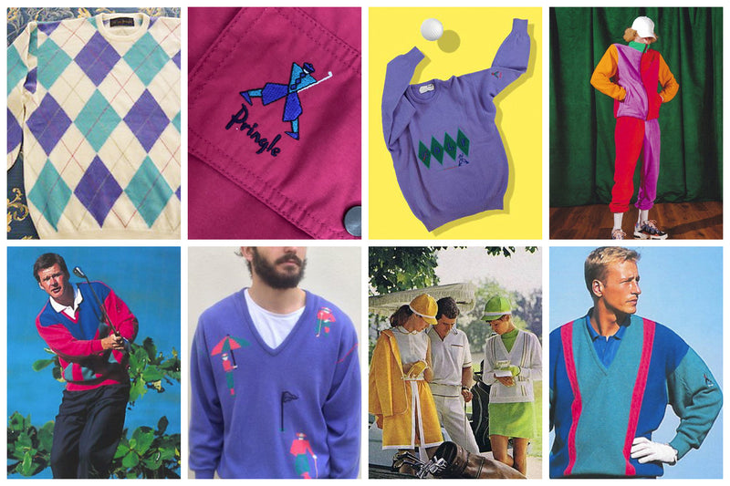 Eight images of Pringle of Scotland vintage golf knitwear