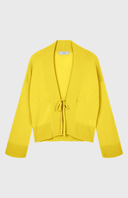 Women's Lightweight Cashmere Open Cardigan With Tie In Bright Yellow