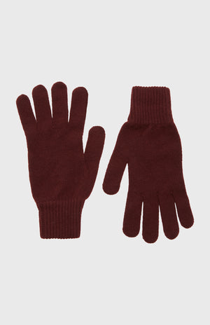 Men's Cashmere Contrast Cuff Gloves In Dark Claret - Pringle of Scotland