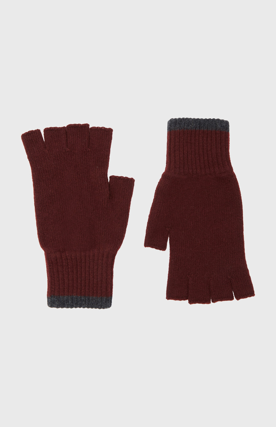 Cashmere Fingerless Gloves in Dark Claret and Charcoal - Pringle of Scotland
