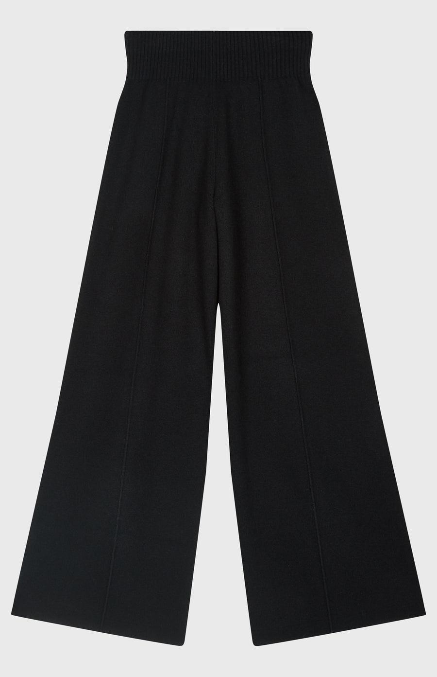 Knitted Wide Leg Cashmere Blend Trousers In Black flat shot - Pringle of Scotland