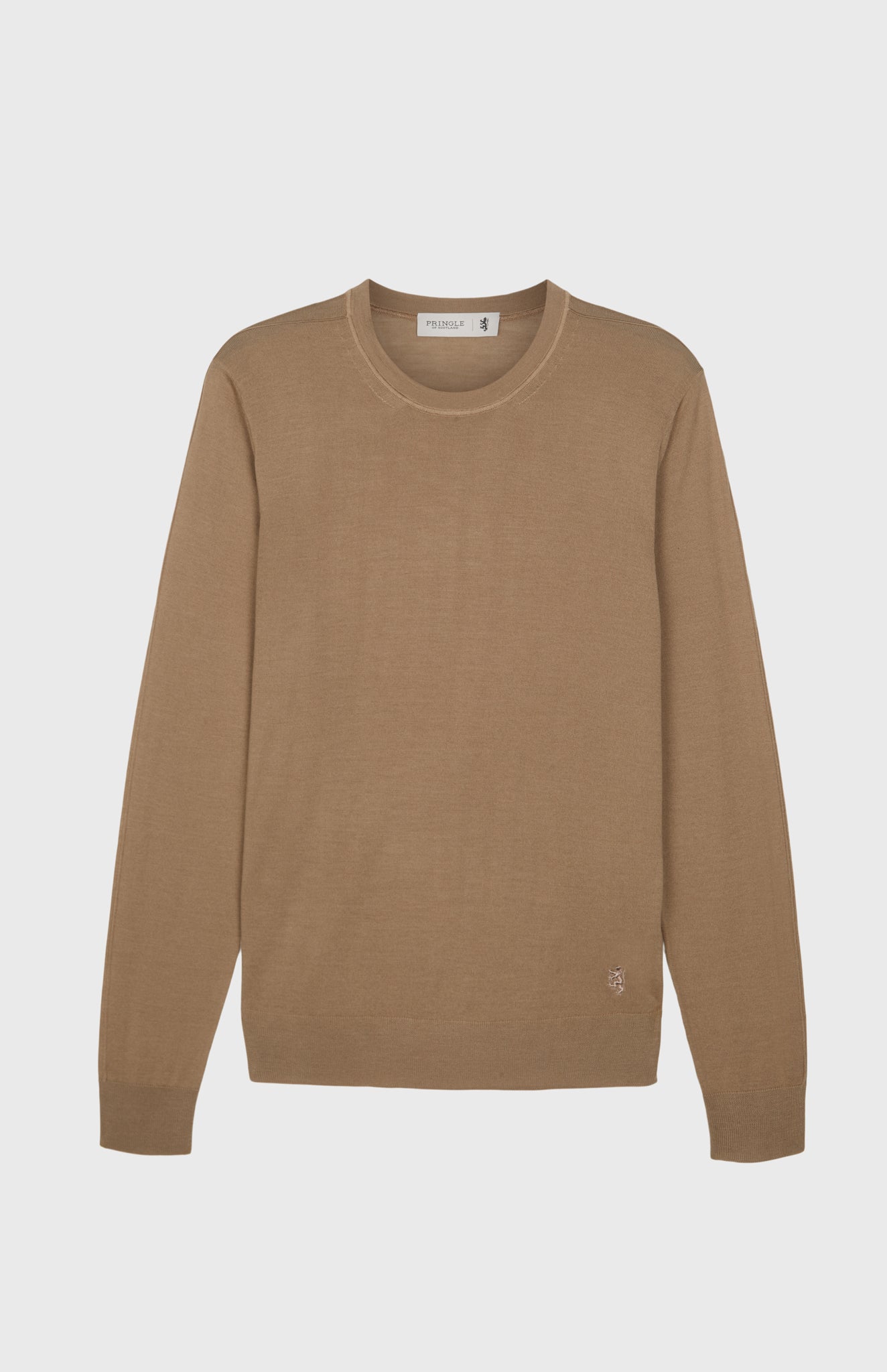 Round Neck Merino Wool Jumper In Camel