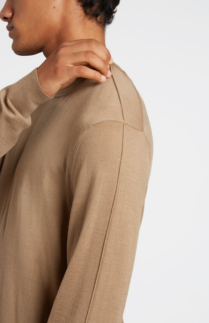 Round Neck Merino Wool Jumper In Camel