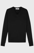 Men's V-neck Merino Wool Jumper In Black
