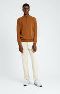 Zip Neck Cashmere Jumper In Vicuna on model full length - Pringle of Scotland