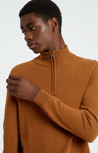 Zip Neck Cashmere Jumper In Vicuna neck detail - Pringle of Scotland