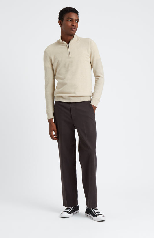 Pringle of Scotland Men's Zip Neck Cashmere Jumper In Light Natural on model full length