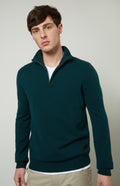 Zip Neck Cashmere Jumper In Evergreen front detail - Pringle of Scotland