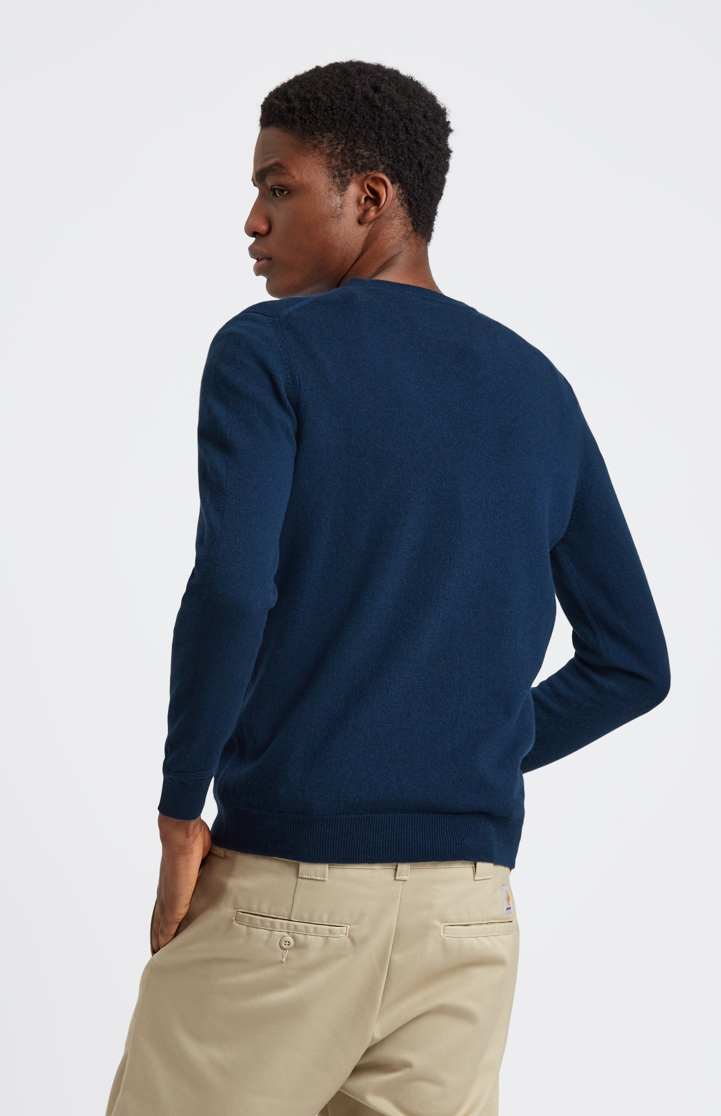 Pringle of Scotland Men's Round Neck Cashmere Jumper In Atlantic Blue rear view