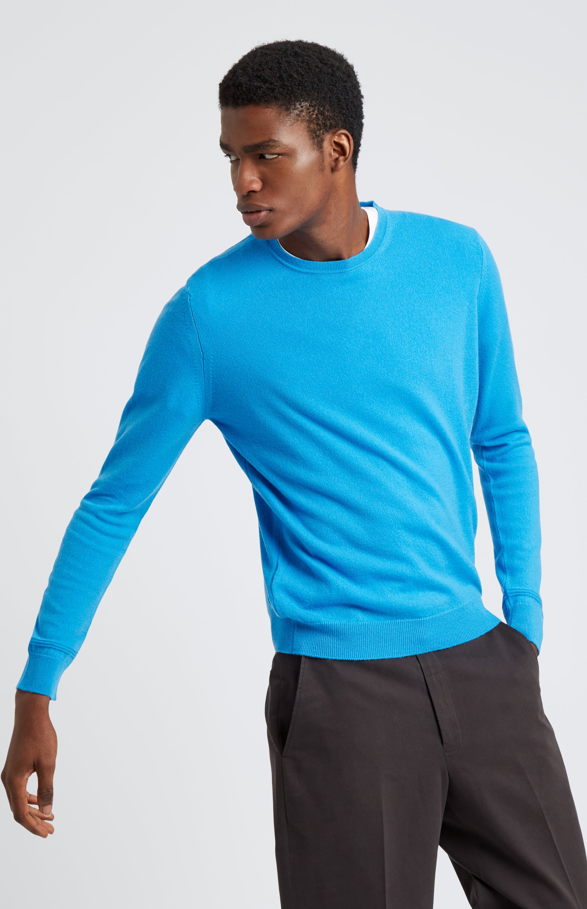 Pringle of Scotland Men's Round Neck Cashmere Jumper in Azure Blue