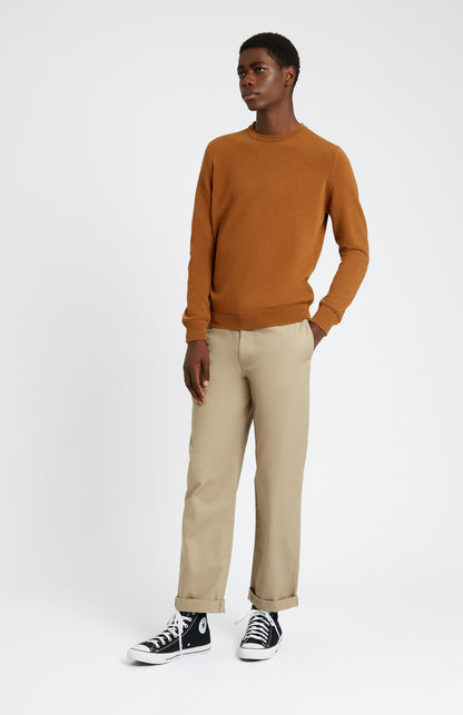 Men's Round Neck Cashmere Jumper In Vicuna on model full length - Pringle of Scotland