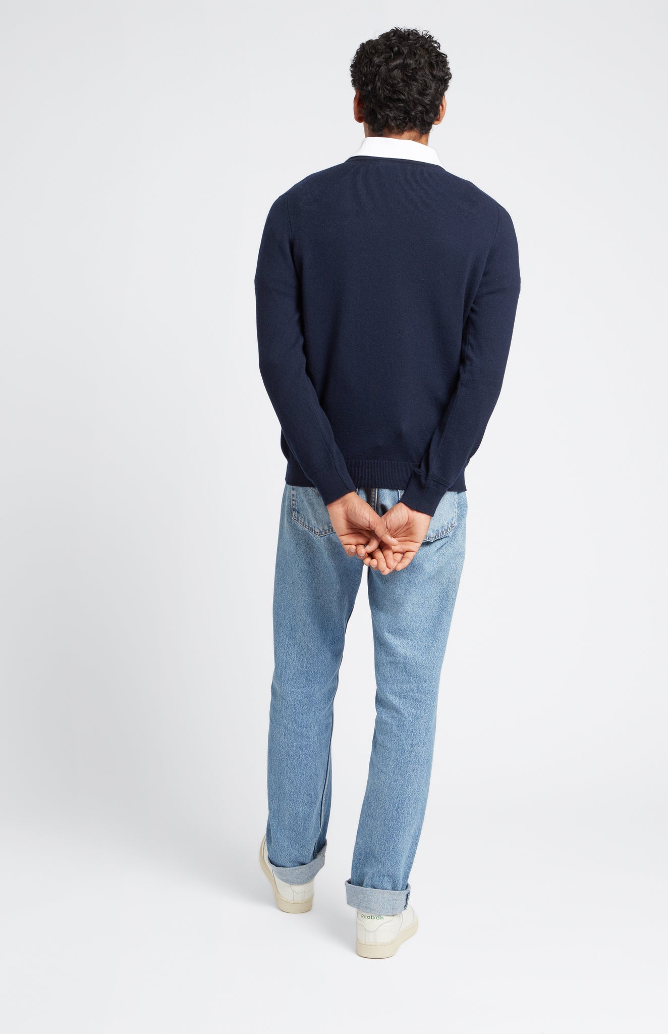 Men's Navy V Neck Cashmere Jumper Back View - Pringle of Scotland