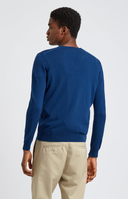 Pringle of Scotland Men's Classic V Neck Cashmere Jumper In Atlantic rear view