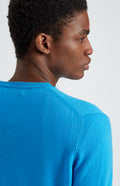 Pringle of Scotland Men's Classic V Neck Cashmere Jumper In Azure Blue back neck detail
