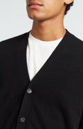 Men's V Neck Cashmere Cardigan In Black neck detail - Pringle of Scotland