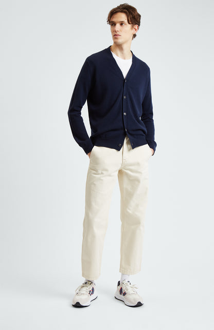 Men's Navy Cashmere Cardigan on model - Pringle of Scotland