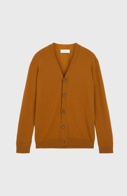 V Neck Cashmere Cardigan In Vicuna flat shot - Pringle of Scotland