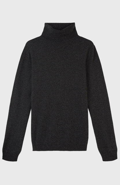 Men's Dark Grey Roll Neck Cashmere Jumper Flat Shot- Pringle of Scotland