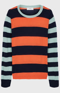 Rugby Stripe Merino Wool Jumper In Tangerine/Ink