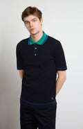 Contrast Tipped Cotton Polo Shirt In Navy/Green
