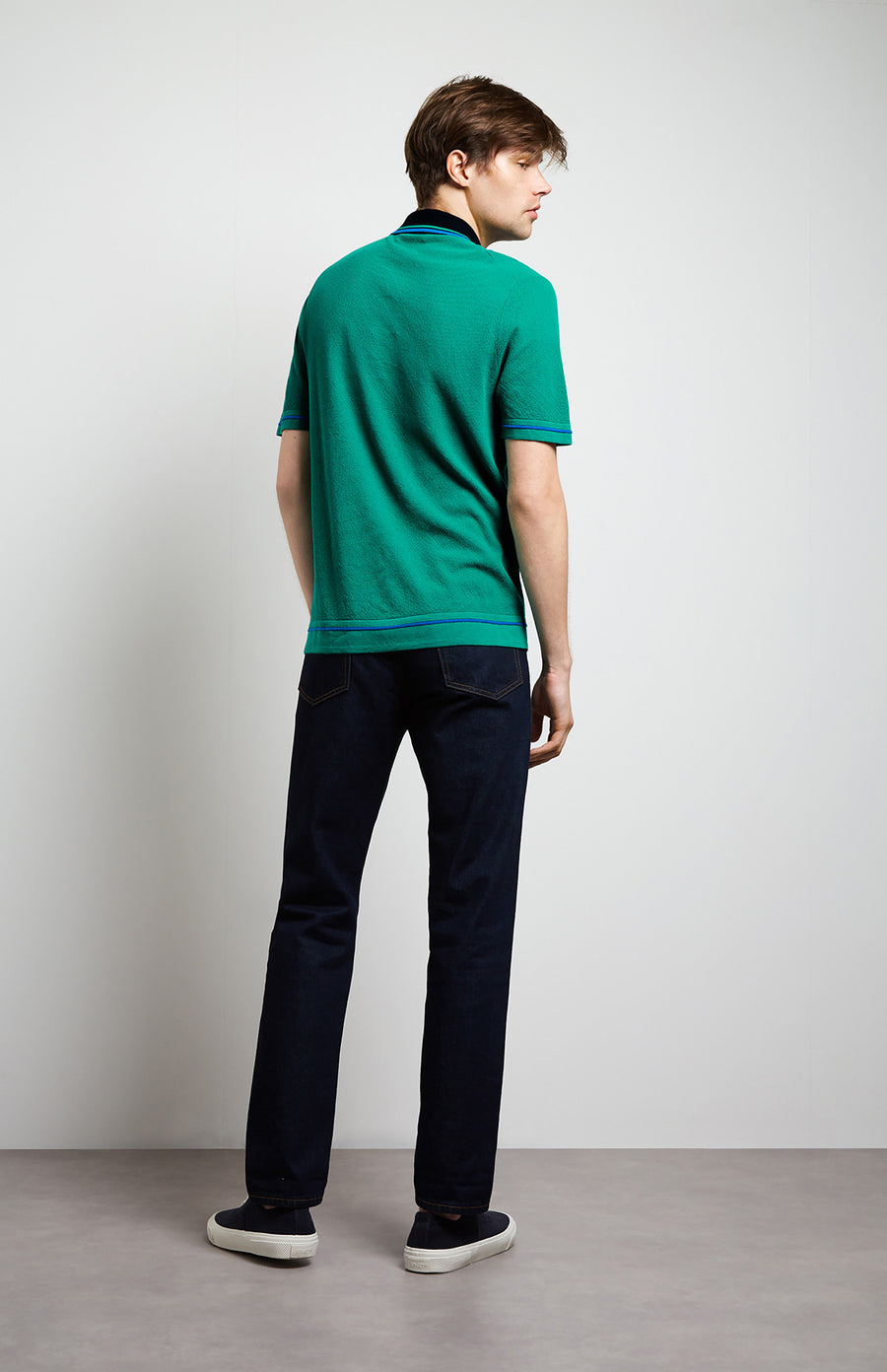 Contrast Tipped Cotton Polo Shirt In Grass/Cobalt